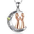 Isunni Crescent Moon 2 Sisters Heart Zirconia Pendant Necklace for Sister Birthday Gift