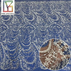 New White Beaded Bridal Tulle Lace With Sequins 100% Polyester Embroidery Beads Lace Fabric Women Wedding Dress Fabric