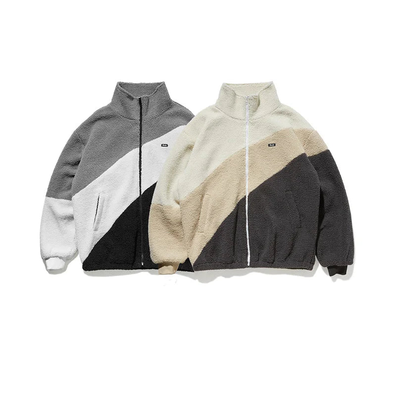 2024 Spring New Brand Vintage Lamb Velvet Stand Collar Fleece Zipper Men's Jackets & Coats