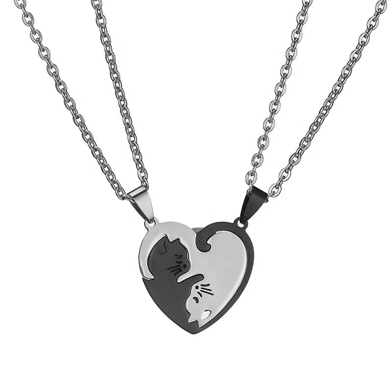 2022 Wholesale Delicate Stainless Steel Necklace Matching Couple Heart Necklace Simple Lovely Cat Pendant Necklace for Women Men
