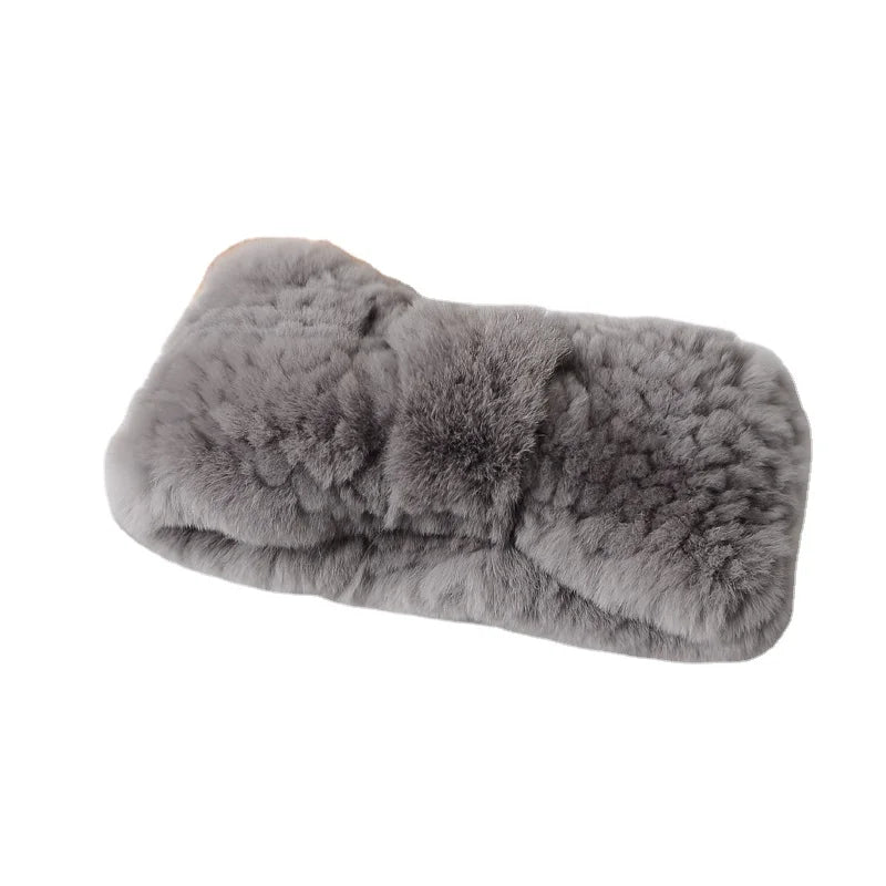 MWfur Ear Cover Rex Rabbit Fur Headband for Women Rex Rabbit Fur Hair Accessories Fashion Knitted Hairband Neck Warmer