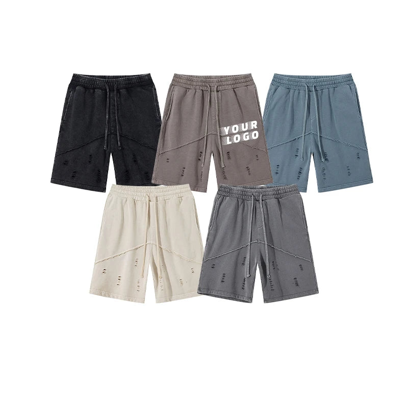 Old Holes Shorts Two Deep Side Hem Pockets Old Craft Summer Basic Men Shorts 100 Cotton Customized logo Breathable Shorts