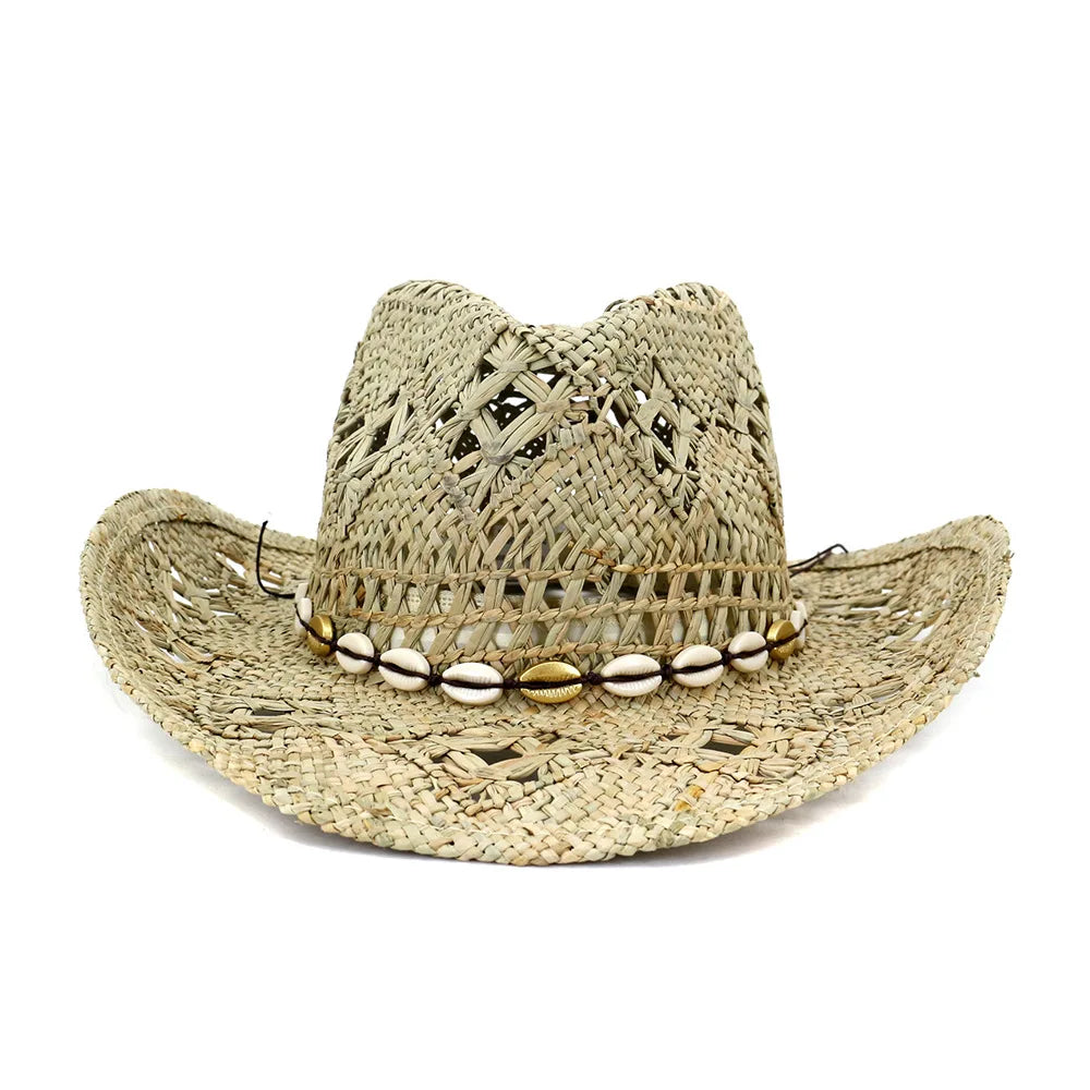 Wholesale Custom Western Hatband Sea Shell Visor Cowboy Straw Blank for Women Men Girls Cowgirls Outdoor Beach Hat