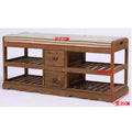 Rustic Wooden Shoe Bench With Cushion and Drawers Solid Wood Shoe Bench