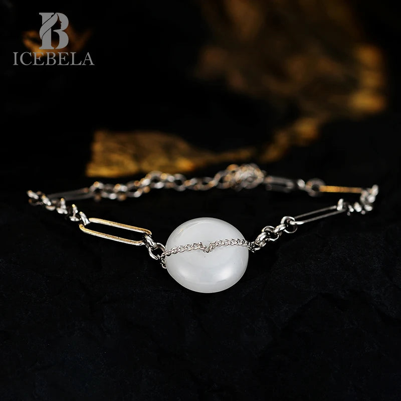 ICEBELA Jewelry Original Chinese Safe Buckle Jade Bracelet Sense S925 Sterling Silver Chinese Traditional Bracelet for Girls
