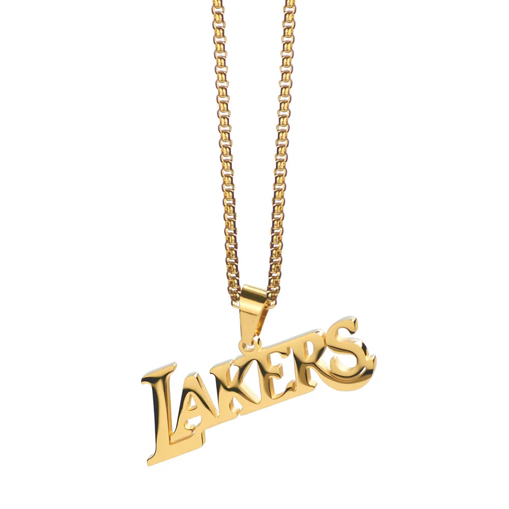 Fashion Gold Plated Pendant Necklace LAKERS Logo Letter Necklace Men Stainless Steel Necklace