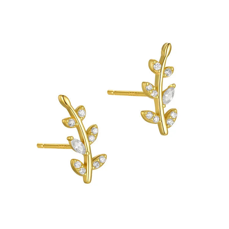 SP Korean Fashion Jewelry Silver 925 Sterling Women Zircon Leaf Earrings 925