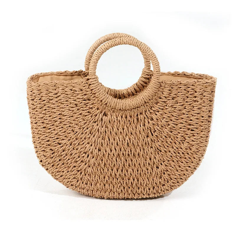 Oversized Tote Bag for Women Portable Dumpling Shoulder Straw Bag String Closure Large Beach Handbag for Summer Autumn Spring
