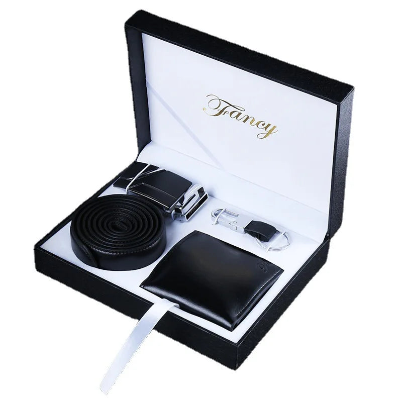 4pcs Men's Gift Set With Box Leather Belt Wallet Key Chain Business Birthday Gifts for Men