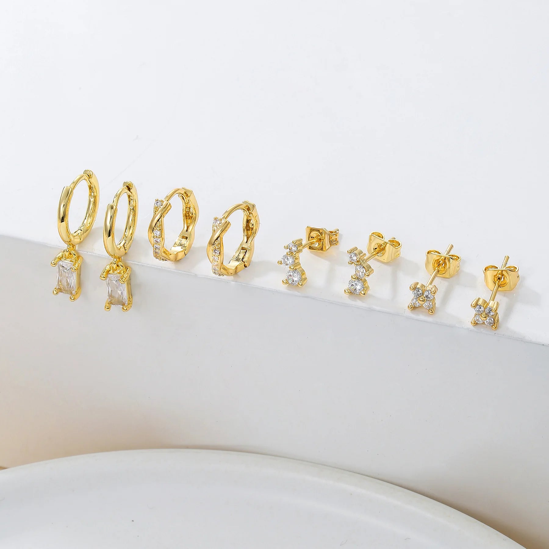 8Pcs Chic 3A Zircon Earrings for Bridal and Valentine's Day S925 Silver Stud Jewelry Sets