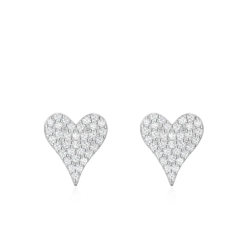 Romantic Heart Shape 925 Sterling Silver Earrings Full Diamond Rhodium Wedding/Anniversary Love Heart Stud Studs Valentine's Day