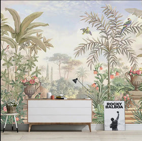 Western Painting Tv Background Wall Mural Tropical Plant Scenery Wallpaper Living Room Bedroom Wall Covering