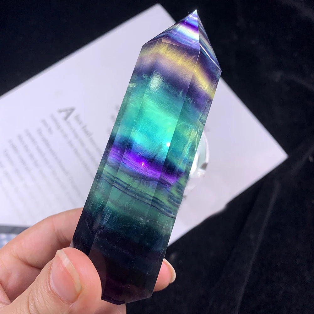 Natural Fluorite Crystal Wand Single Pointed Prism Bar Tumbled Gemstone for Reiki and Chakra Polished Tower Shape
