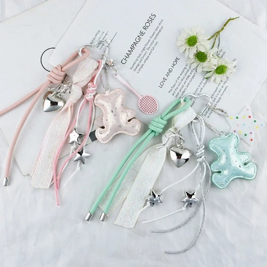 Personality Trend Everything Colorful Leather Rope Braid Stars Bear love Fringe Accessories Hanging Key Chain