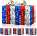 Patriotic Tablecloths for Events Metallic Foil Fringe Tinsel Table Skirting Table Skirt for 4th of July Party Decorations