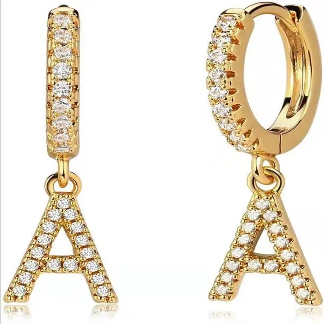 Fashion 18K Gold Plated Initial Alphabet Letter Crystal Huggige Earrings Jewelry Jewelry