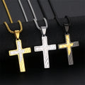 Men's Fashion Brush Engraved Titanium Steel Cross Necklace for Men