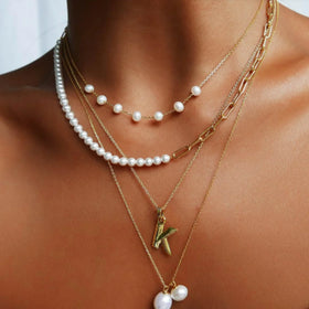 J&D Minimalist Low Key Luxury New Stainless Steel Jewelry 18K PVD Gold 5A High Quality Pearl Necklace