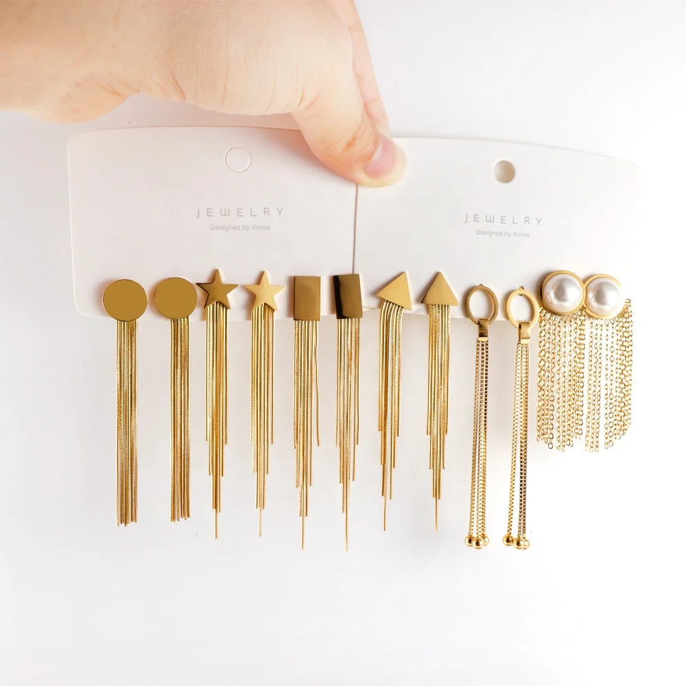 Design Gold Stainless Steel Earrings Personalized Jewelry Korea Long Drop Tassel Earrings for Women