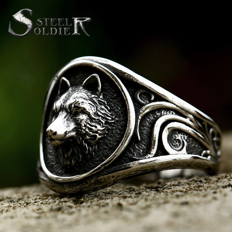 SS8-859R Steel Soldier Factory Direct Sale Men Stainless Steel Ring Cool Style Viking Wolf Animal Ring Coyote Ring