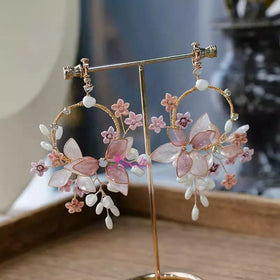 Japanese and Korean Handmade Flower Clip-On Earrings for Wedding Bride Travel Photography Party; for Gift