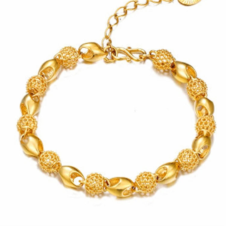 G111 24k Gold Plated Girls Bracelet Jewelry Hollow Out Ball Style Women Bracelet