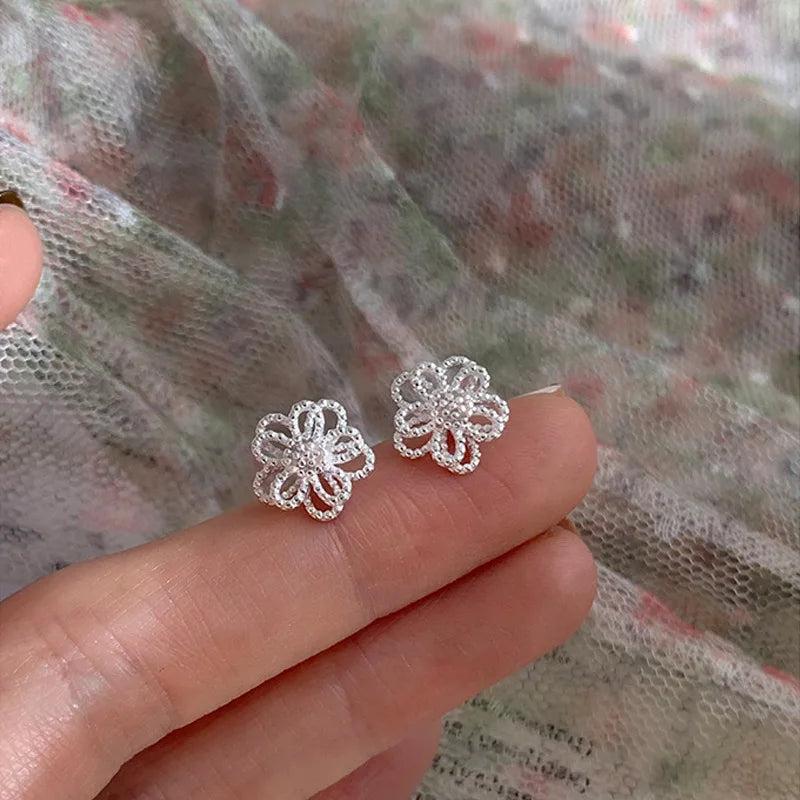 Wholesale 925 Sterling Silver Multi-layer Hollow Flower Stud Earrings for Women Girls Gift