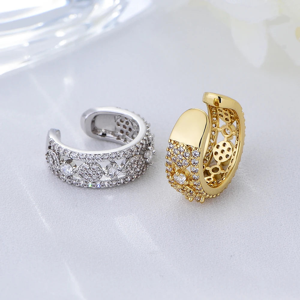 Fantasy Luxury Single Clip on Studs Ear Psj Brass 18k Gold Plated Cubic Zirconia Cuff Earrings for Women Girls