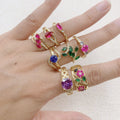 Daidan Fine Jewelry Rings Silver Eternity Ring 14K Plated Sterling Silver Purple Red Cubic Zirconia Colored Leaf Flowers Ring