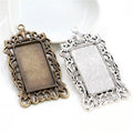 19x38mm Inner Size Vintage Flower Rectangle Blank Cabochon Base Pendant Bezel Tray DIY Jewelry Making Craft Supplies