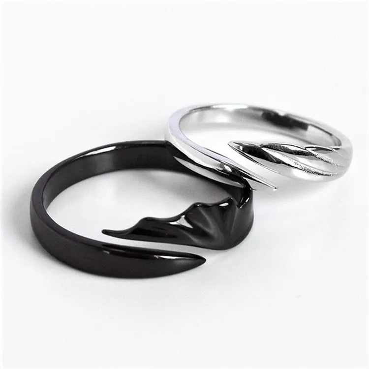 A Pair of Opening Finger Rings with Sleek Black and White Wing Design Trendy Devil and Angel Couple Rings for Men and Women