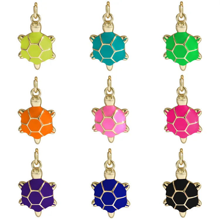 Shiny 18K Gold Filled Enamel Turtle Pendant Sea Life Charm for DIY Jewelry Making Accessories