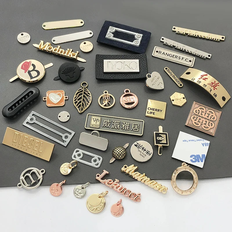 Wholesale Custom Private Metal Label Clothing Tags Sewing Metal logo Label for Clothes Garment Handbag Swimwear
