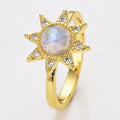 Gold Plated rainbow Moonstone Natural Stone Ring Women S925 Sterling Silver Ring