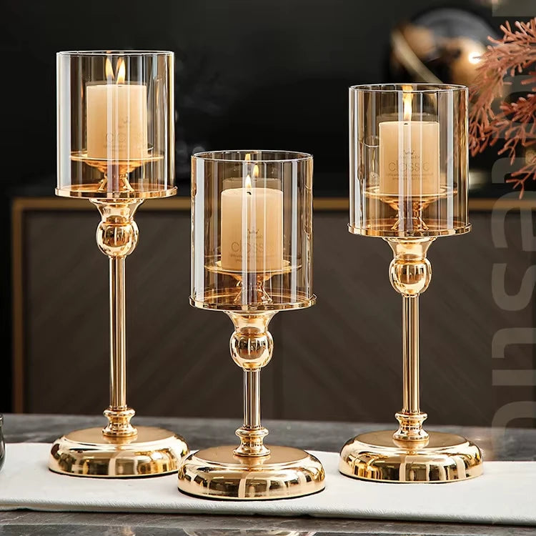Wholesale Gold Single Crystal Candlesticks Lanterns Candle Jars Candle Holders for Wedding Christmas Easter Centerpiece-Heat