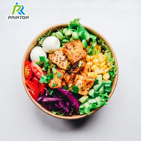 Disposable Kraft Paper Salad Bowl With Lid Packaging Cup Bowl