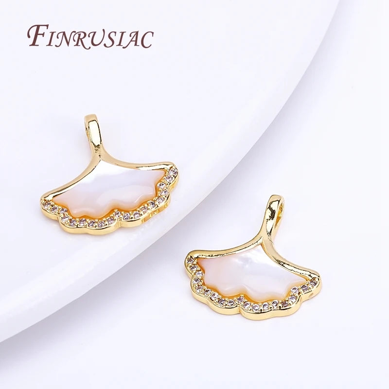 18K Real Gold Plated Abalone Shell Ginkgo Biloba Pendants Delicate DIY Jewelry Craft for Pearl Jewelry Findings Components