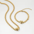QIAOREN 11626 Tarnish Free 18K Gold Stainless Steel Embossed Heart Jewelry Set Chunky Chain Necklace Bracelet