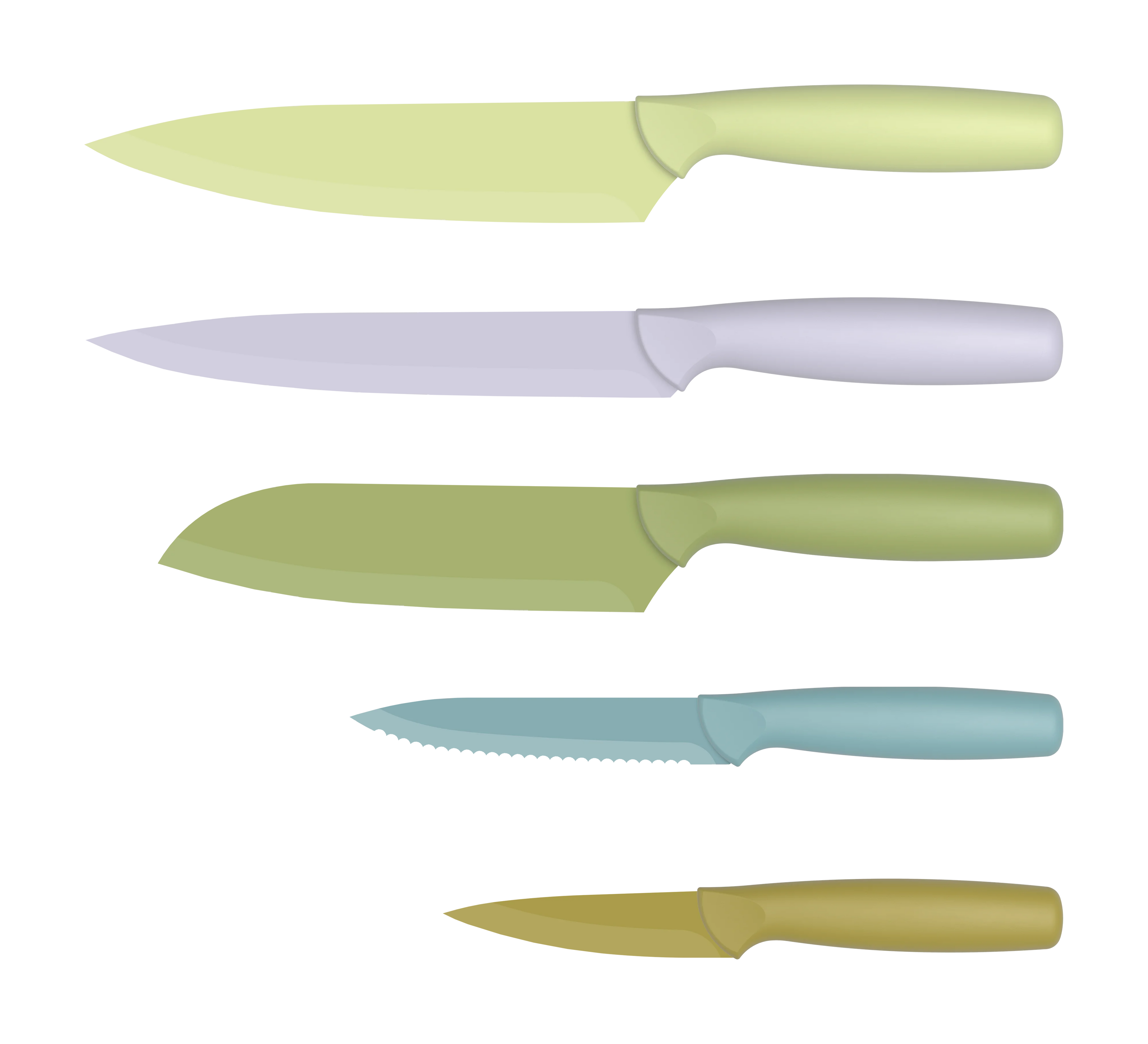 Stellar 5-Piece Stainless Steel Kitchen Knife Set with Non-Stick Coating Colorful PP Handle 3Cr13 Blade for Cutting Cooking