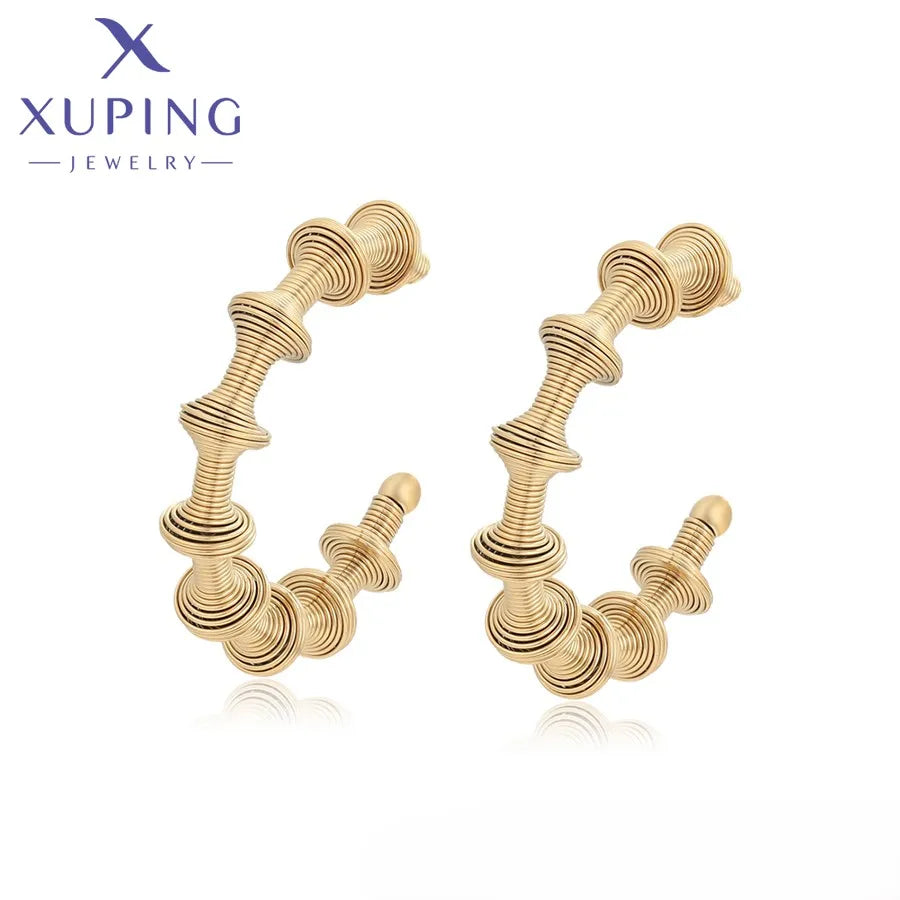 T000953223 XUPING JEWELRY 14K Gold Color LuxuryStainless Steel Hoop Women Korean Vintage Fashion Gold Plated Fine Earrings