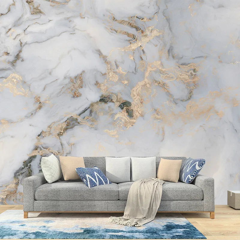 Custom 3d tropical wallpaper mural marble white and gold wall paper for spa room decor