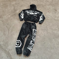 Custom Logo Cropped Hoodies Applique Embroidered Patches Jogging Sweatsuits Acid Wash Tracksuits Jogger Sweatpants Men Set