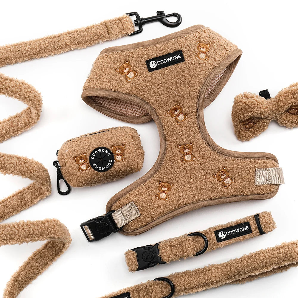 Popular Custom Dog Harness Leash Personalized Embroidery Teddy Dog Vest Adjustable Dog Harness Set