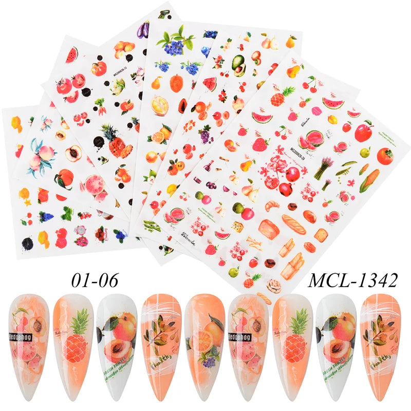 Fruit Adhesive 3D Nail Sticker Decals for Nails Sticker Watermelon Lemon Grape Cherry Nail Art Decorations