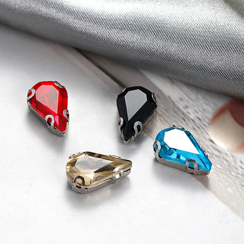 Wholesale 5*8mm Drop Shape Glass Rhinestone with Claw Garments Accessories Teardrop Sew on Crystal Rhinestone for Dresses