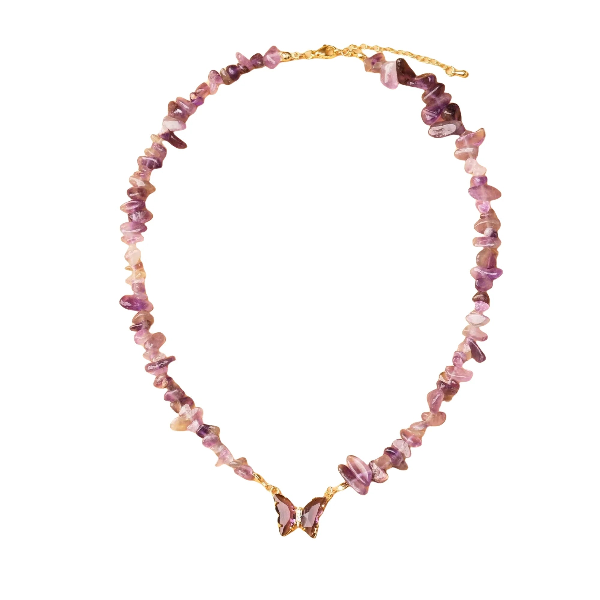 Boho Necklace Natural Stone Chip Beads Crystal Butterfly Chokers Amethyst Citrine Lovely Gifts for Women Girl