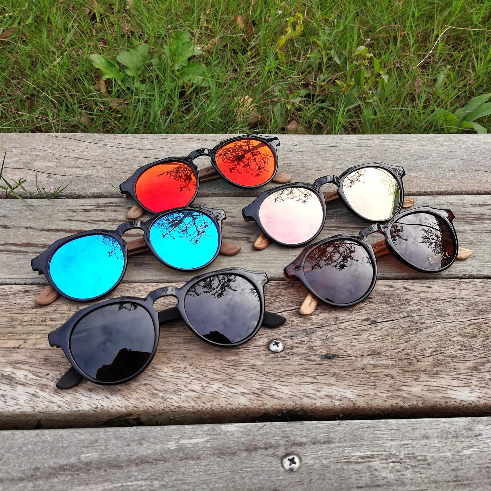 Trendy Round Frame Polarized Sunglasses Small Size Eyewear Fashionable Custom logo Sunglasses with Wood Temple