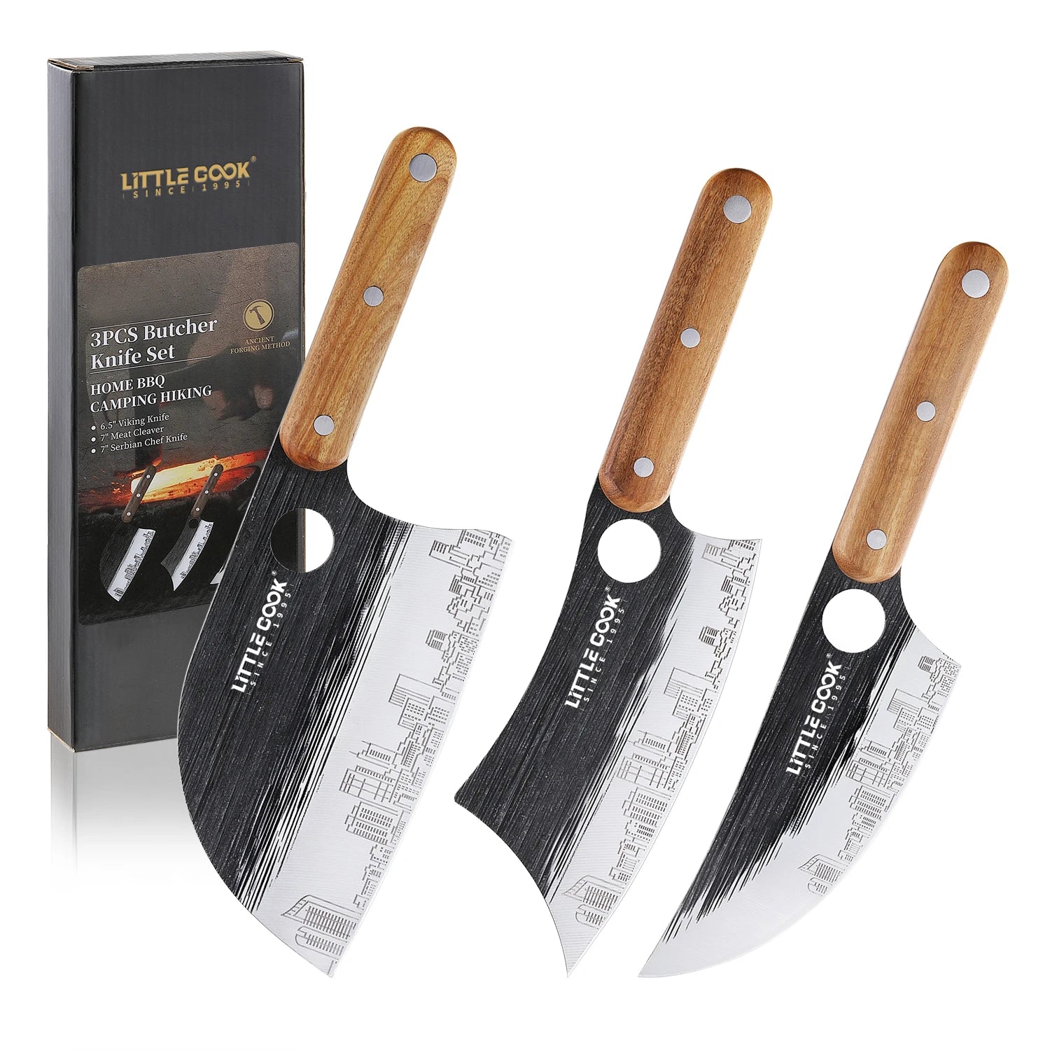 Premium Stainless Steel Blade Butcher Knife Set Hand Forged with Ergonomic Wooden Handle Kitchen Knife Set