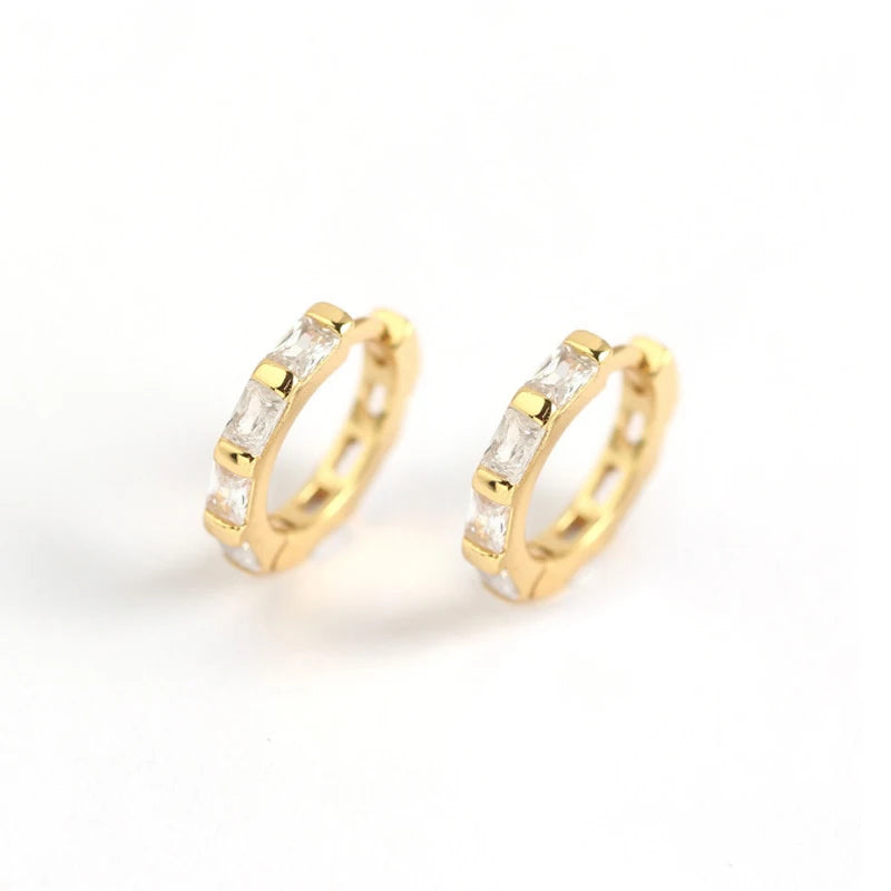 YHE0170 925 Sterling Silver Small Hoop Earrings Square Rectangle Cubic Zirconia Gold for Weddings Parties Gifts for Women Girls