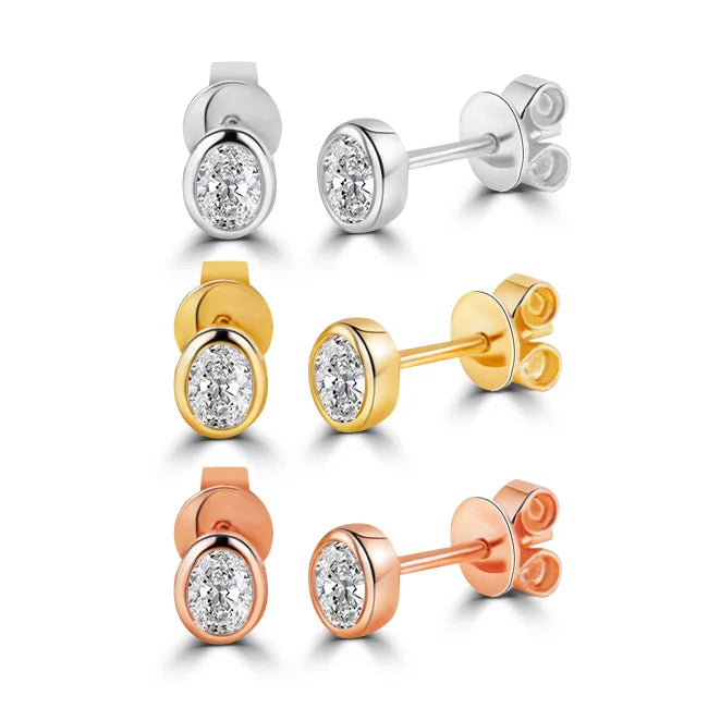14K Yellow Gold Lab Grown Diamant Hpht Cvd Polished Diamante Bezel Setting Oval Cut Diamond Earrings